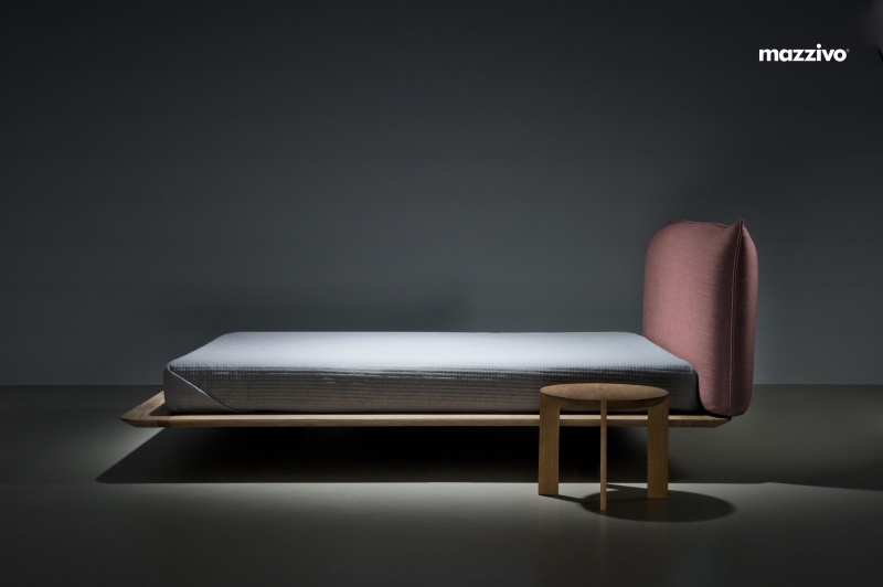 orig. NUVOLA Bett Design modern aus Massivholz mit Polsterkopfteil